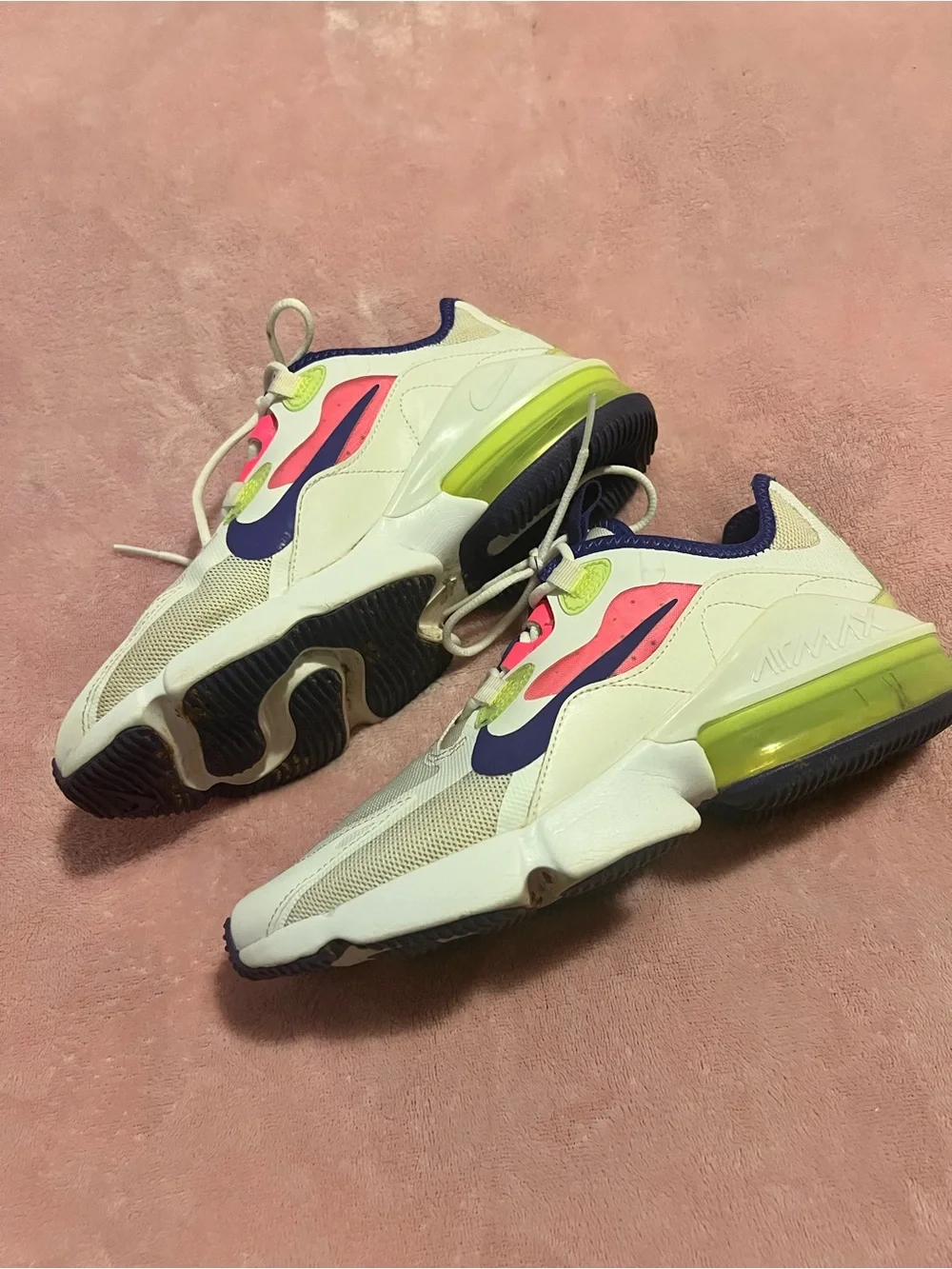 Nike Kids White Navy Sneakers with Neon Pink & Lime Accents